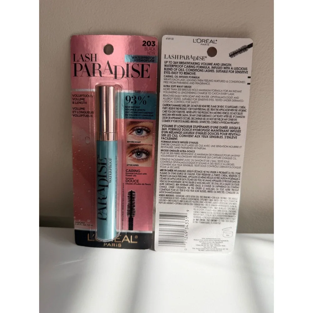L'Oreal Lash Paradise Mascara Womens 2-Pack 203 Black Noir Waterproof NWT